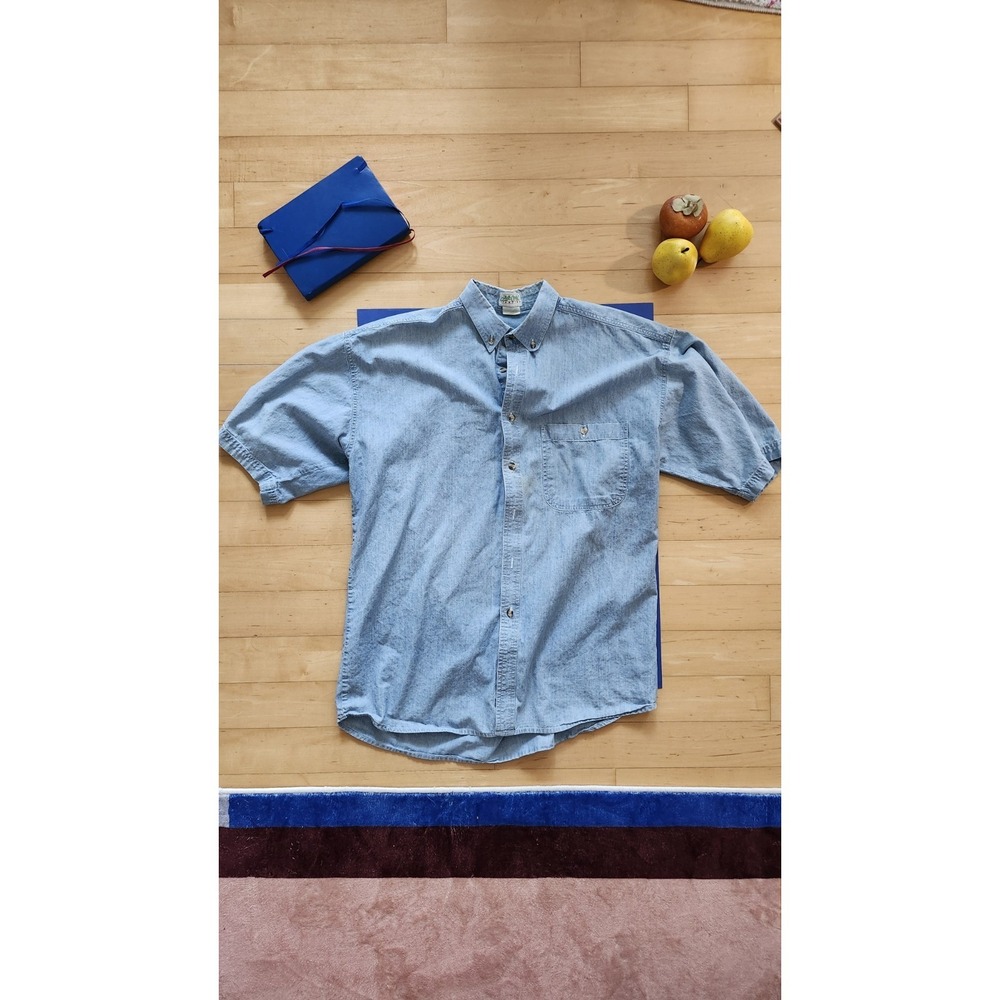 Vintage Chambray Men's Blue Denim Short Sleeve Shirt Size Medium